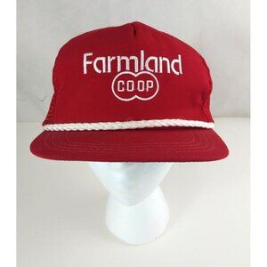 Vintage Farmland COOP Red Mesh Back Corded Snapback Baseball Cap Trucker Hat USA
